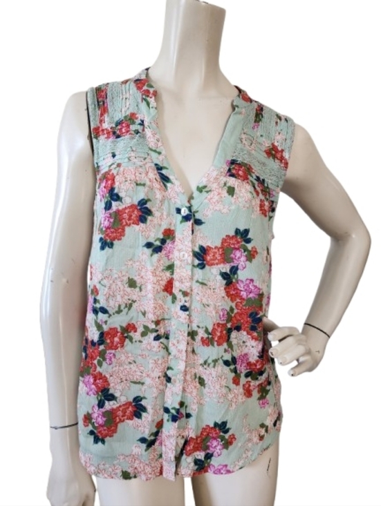 Anthropologie Tops - Anthropologie Meadow Rue Top Women's 10 Mint Green Floral Sleeveless